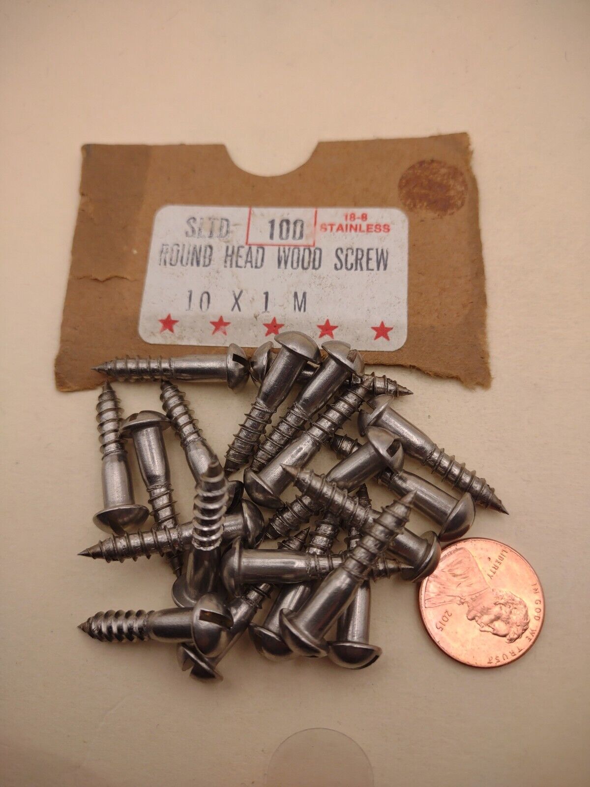 #10 x 1" 18-8 Stainless Round Head Slotted Marine Wood Screws (20) pack SSWS44