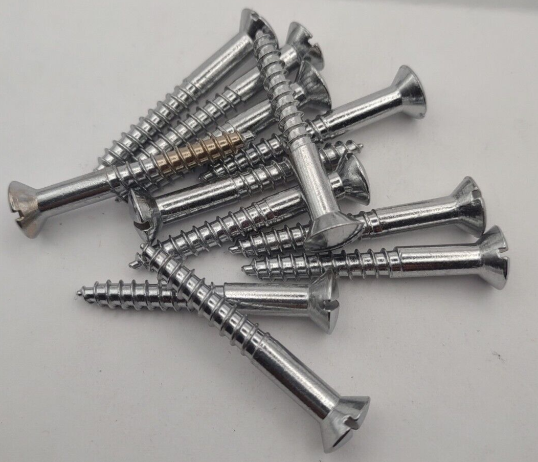 #12 x 1-3/4" Chrome Brass Oval Head Slotted Marine Wood Screws (12) pack CBWS45