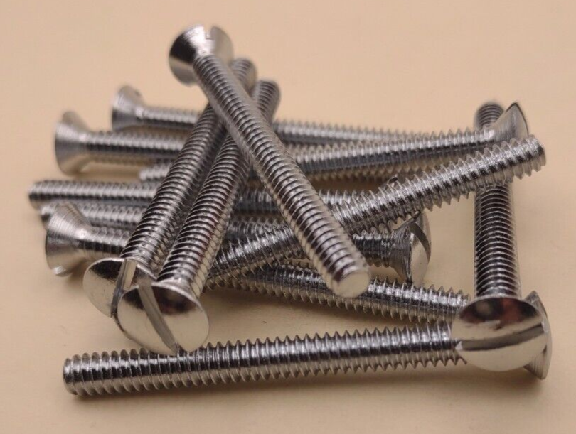 10-24 x 2" Oval Head Slotted Chrome Brass Machine Screws (12 pack) NOS CBMS36