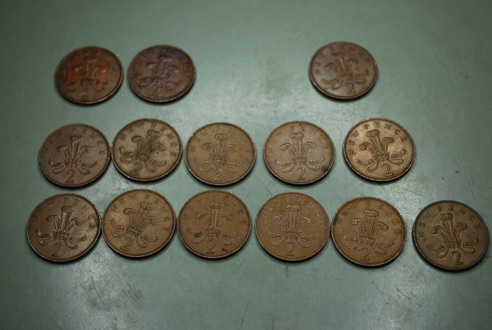 Lot of (13) 1971 British UK 2p New Pence Coins + (1) 1975
