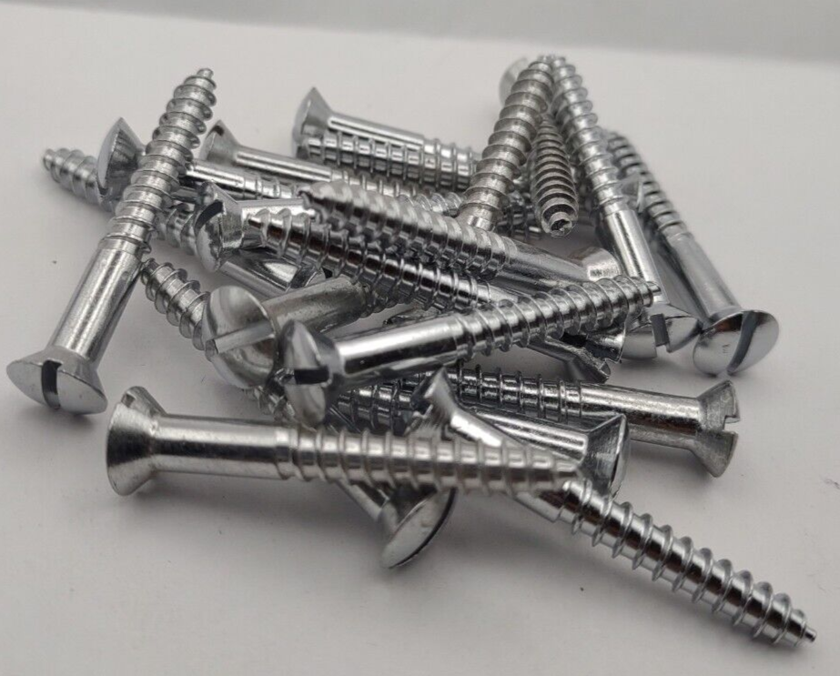 #10 x 1-1/2" Chrome Brass Oval Head Slotted Marine Wood Screws (20) pack CBWS38