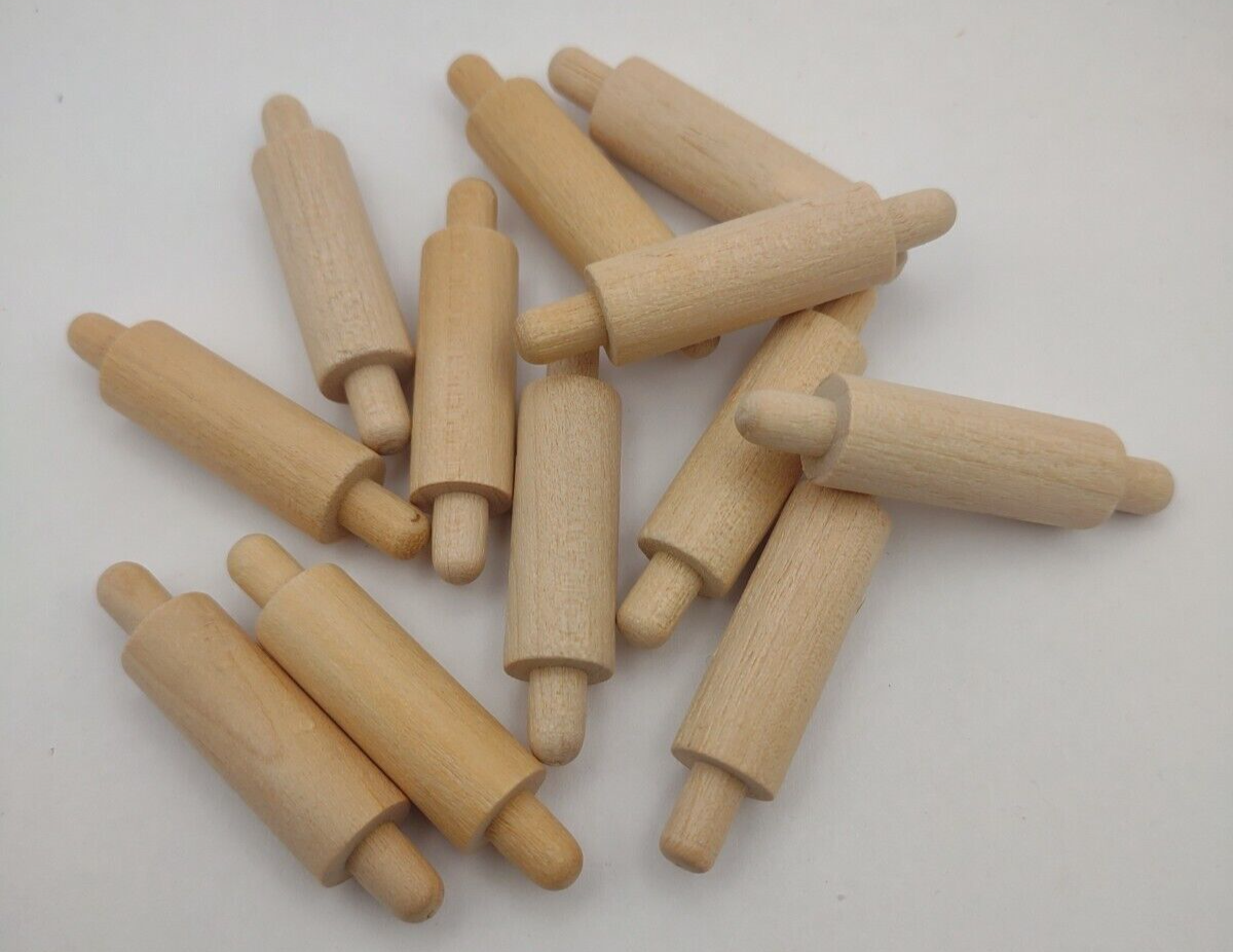 Dollhouse Miniature 1-5/8" Rolling Pin Unfinished Wooden 12pc Packs Lot #M005
