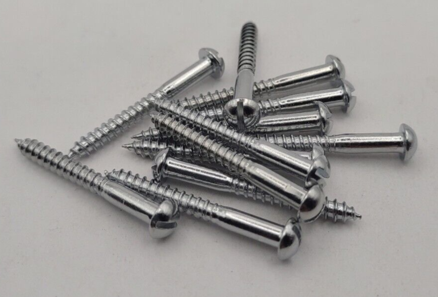 #6 x 1-1/4" Chrome Brass Round Head Slotted Marine Wood Screws (12) pack CBWS58