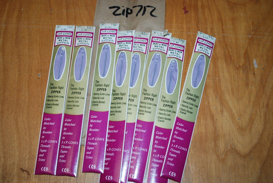 N.O.S. J&P Coats 9" Metal Zipper 91 Lilac - (Lot of 8 packs) - zip712