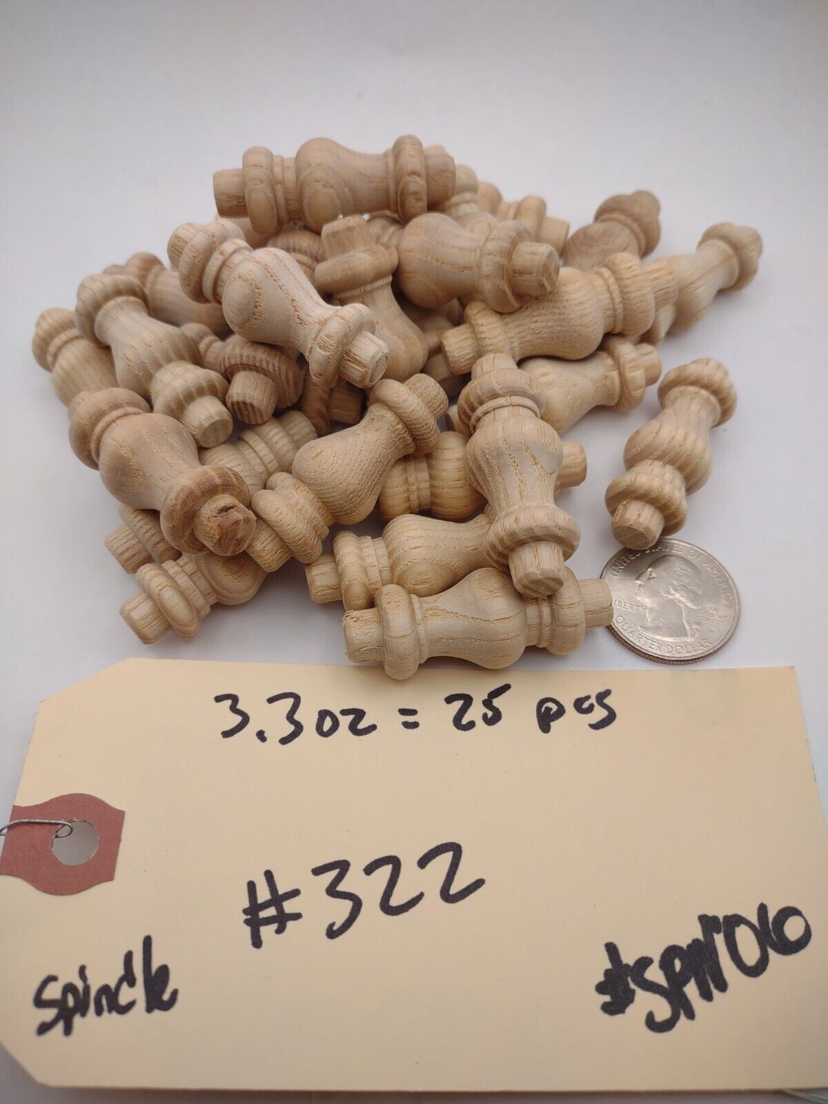 1-11/16" x 5/8" Unfinished Wooden Mini Spindles *OAK* (25pc) Packs Lot #SPIN06