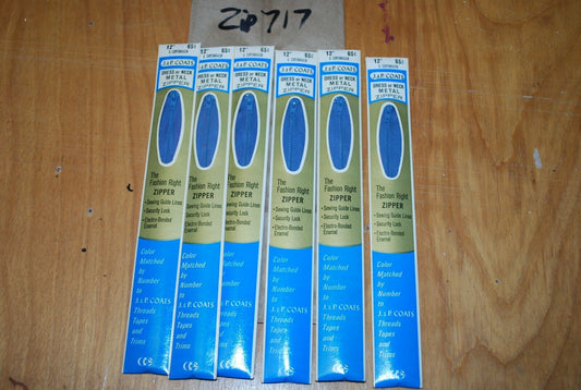 N.O.S. J&P Coats 12" Metal Zipper 5 Copenhagen - (Lot of 6 packs) - zip717