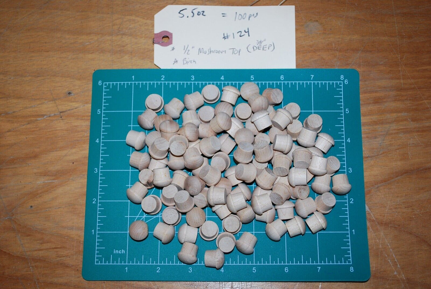 1/2" Mushroom Top Birch 3/8" Deep Wood Plugs 100pc Packs - PL10