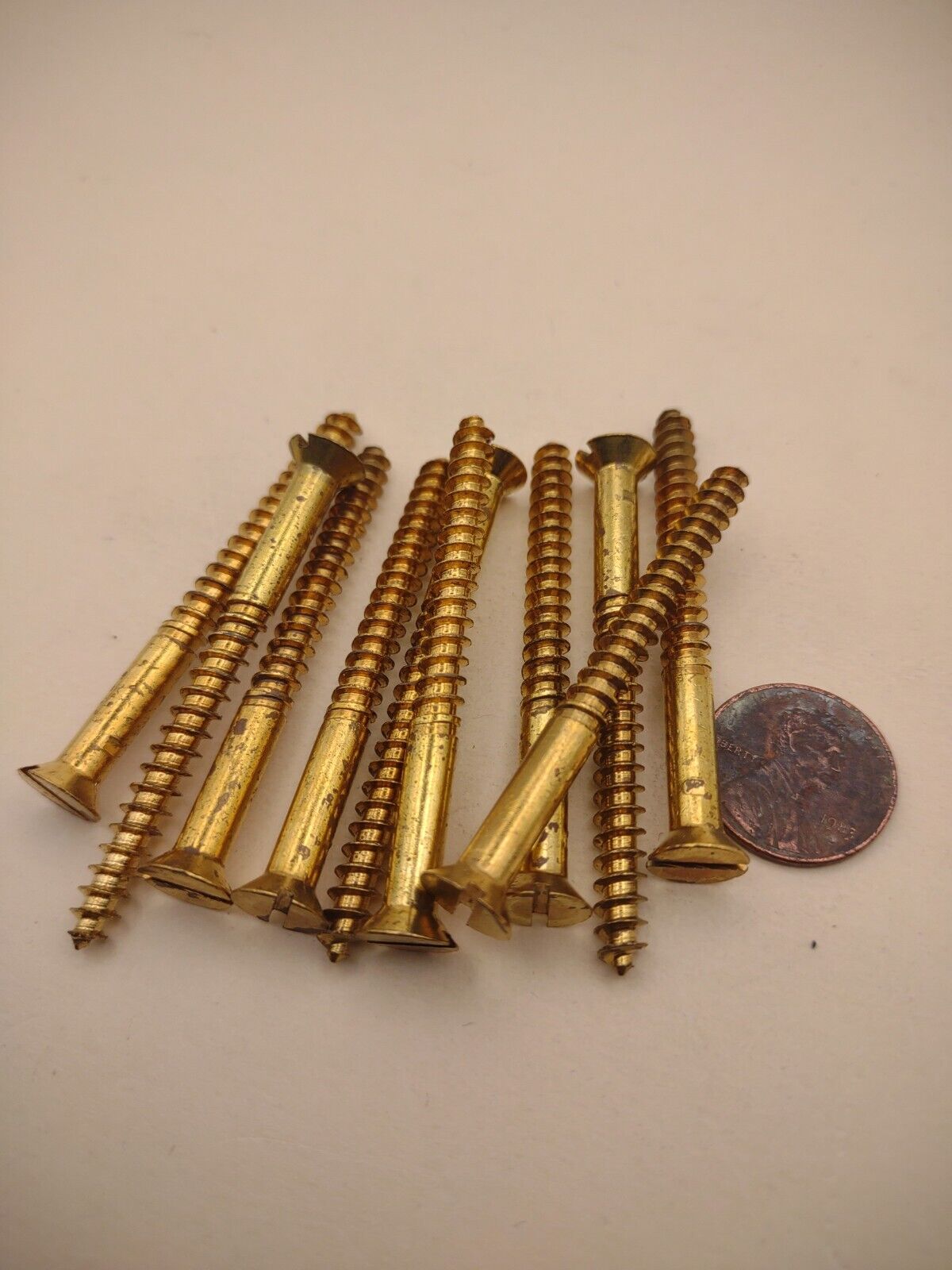 #10 x 2-1/4" NOS Flat Head Slotted Brass Wood Screws Pack of (10) BOX0259P