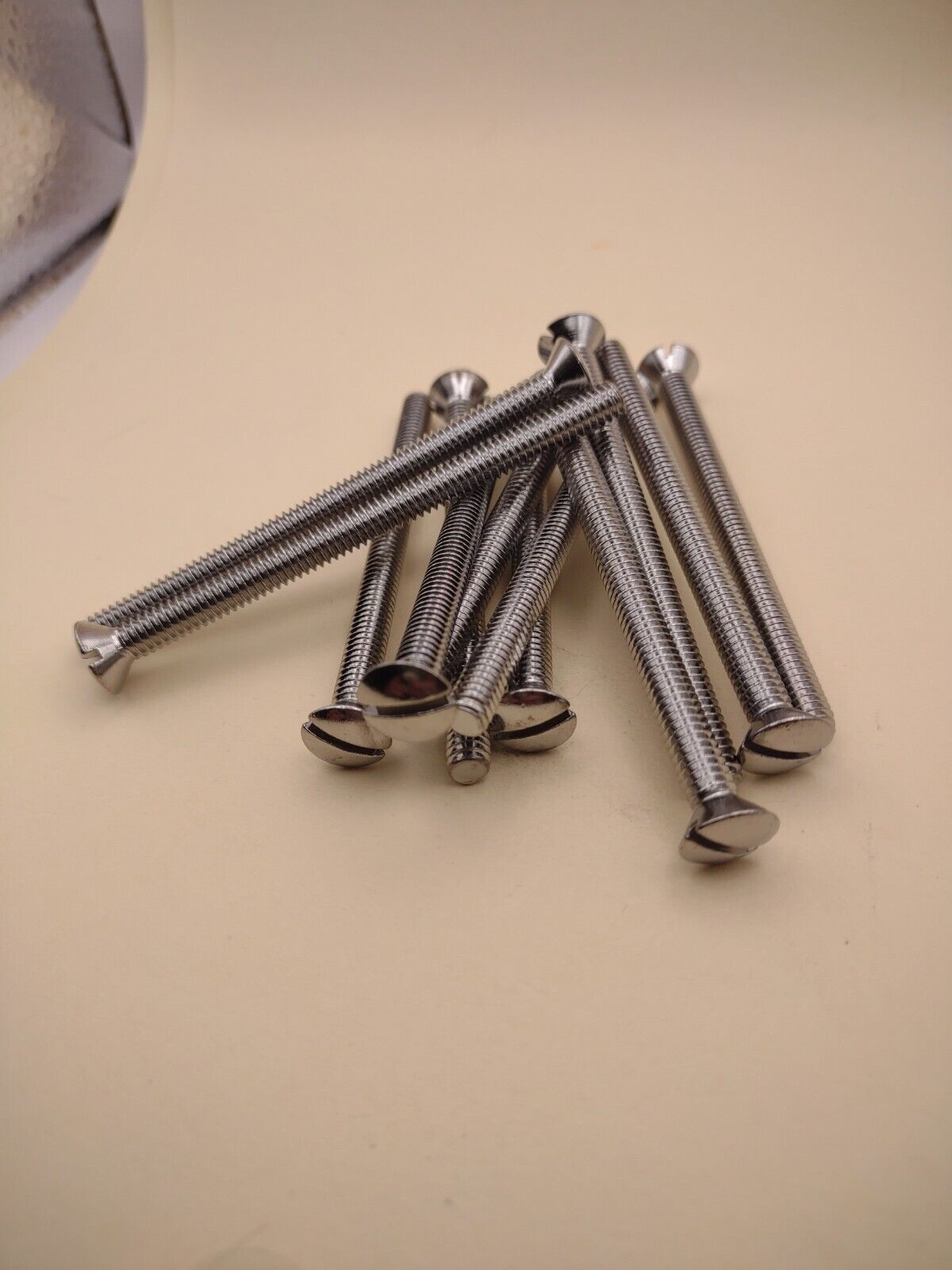 12-24 x 3" Oval Head Slotted Chrome Brass Machine Screws (12 pack) NOS CBMS43