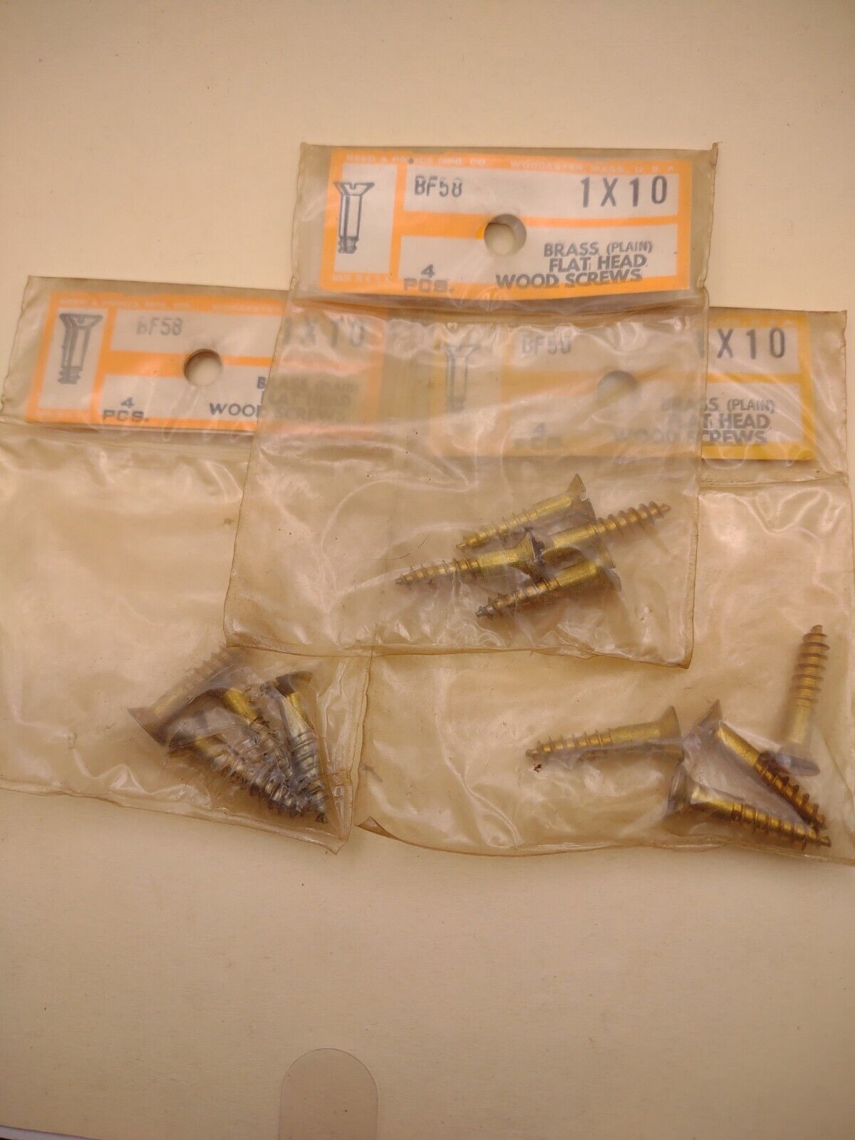 #10 x 1" Slotted Flat Head Reed & Prince BRASS Wood Screws (12pcs) Lot RP069