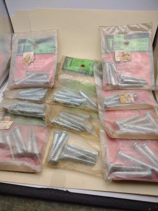 #12 x 1-1/2" Slotted Round Head Reed & Prince Wood Screws (66pcs) NOS Lot RP108