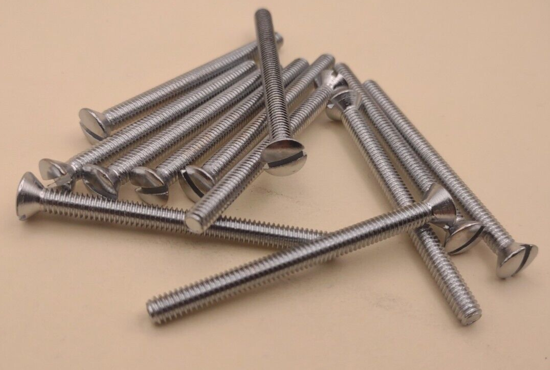 8-32 x 2" Oval Head Slotted Chrome Brass Machine Screws (12 pack) NOS CBMS25