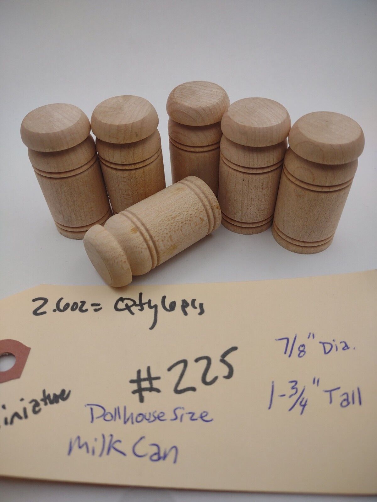Dollhouse Miniature Milk Can 1-3/4" Unfinished Wooden 6pc Packs Lot #M002