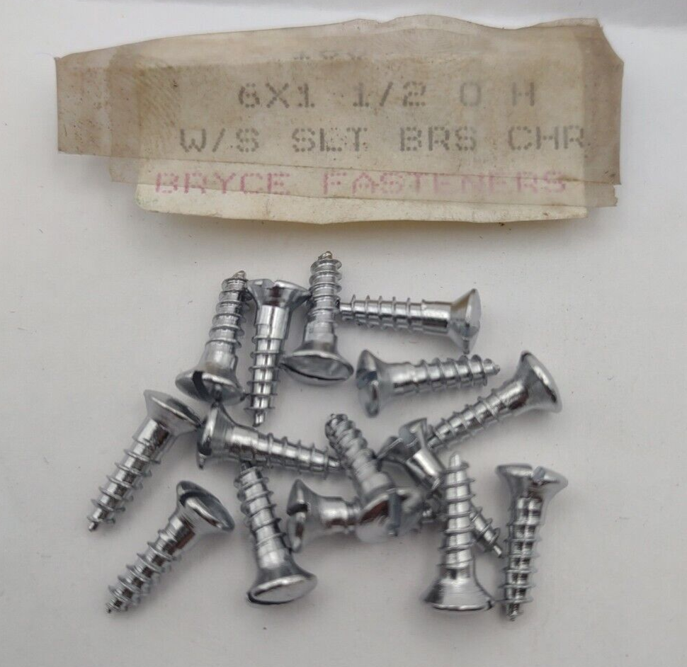 #6 x 1/2" Chrome Brass Oval Head Slotted Marine Wood Screws (15) pack CBWS18
