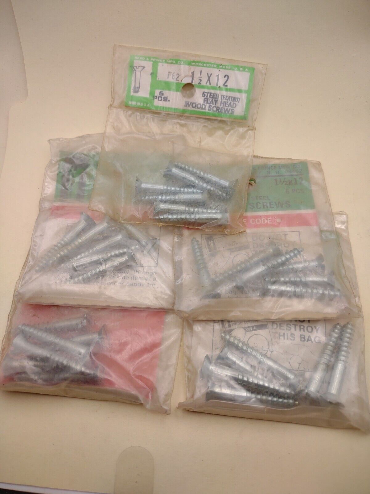#12 x 1-1/2" Slotted Flat Head Reed & Prince Wood Screws (30pcs) NOS Lot RP046