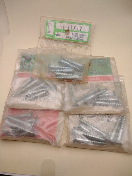#12 x 1-1/2" Slotted Flat Head Reed & Prince Wood Screws (30pcs) NOS Lot RP046