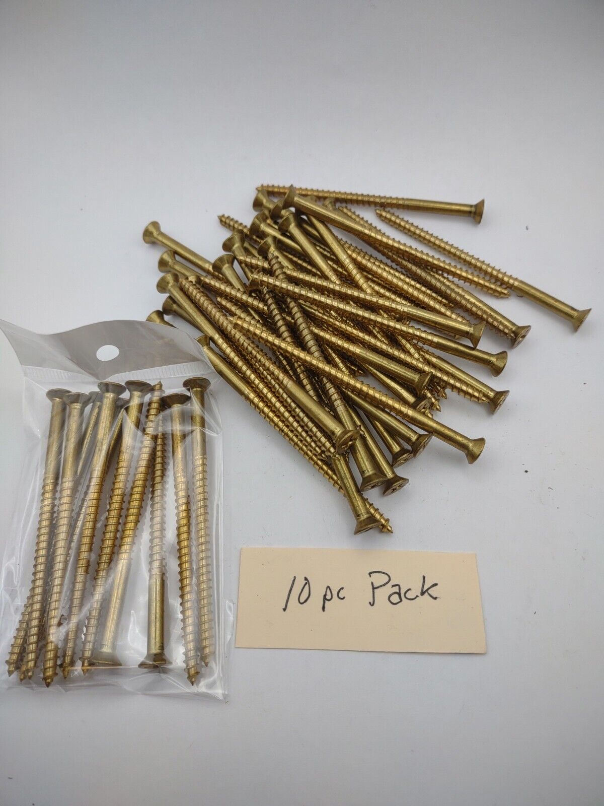 #8 x 3" Solid Brass Phillips FH Wood Screws (10) Pack- NOS - A009p