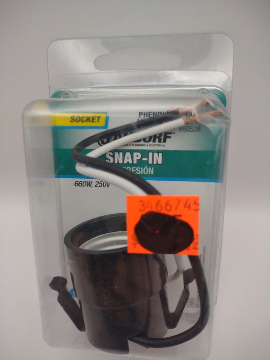 Jandorf SNAP-IN Phenolic Medium Base (E26) U-Clip SOCKET 660W 250V 1pk 60538 E40