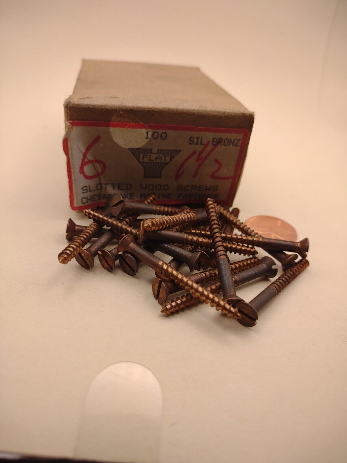 #6 x 1-1/2" Silicon Bronze Flat Head Slotted Marine Wood Screws (20) pack SBWS22