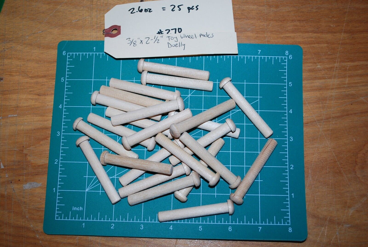3/8" Tenon x 2-1/2" Duelly Unfinished Hardwood Toy Axle Peg 25pc Packs Lot #TA03