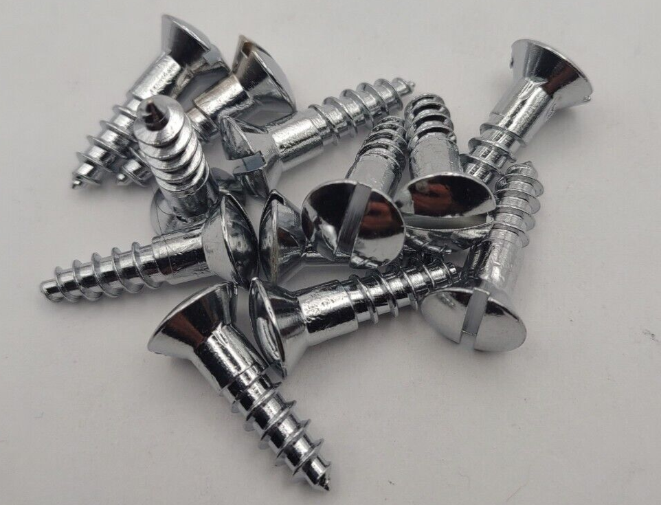 #14 x 1" Chrome Brass Oval Head Slotted Marine Wood Screws (12) pack CBWS48