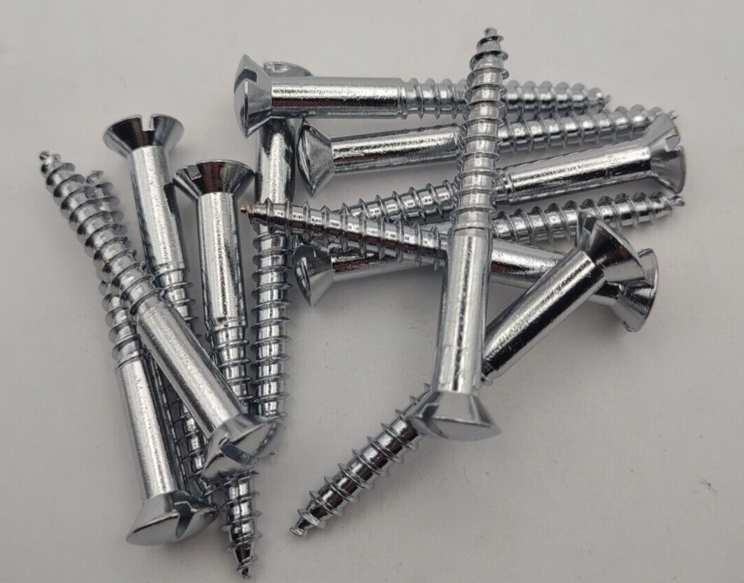 #12 x 2" Chrome Brass Oval Head Slotted Marine Wood Screws (12) pack CBWS46