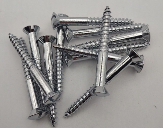 #12 x 2" Chrome Brass Oval Head Slotted Marine Wood Screws (12) pack CBWS46