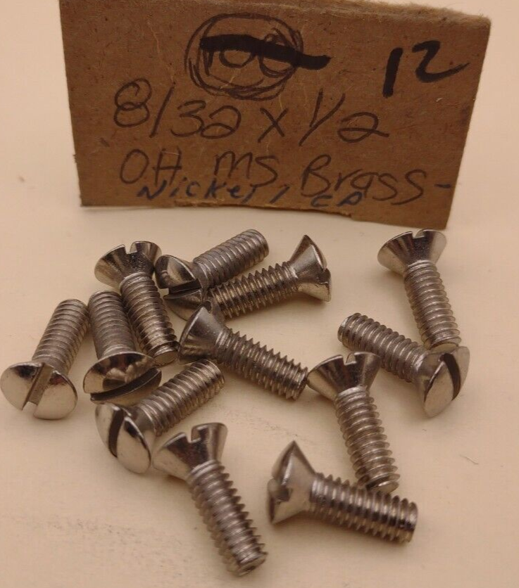 8-32 x 1/2" Oval Head Slotted Chrome Brass Machine Screws (12 pack) NOS CBMS11