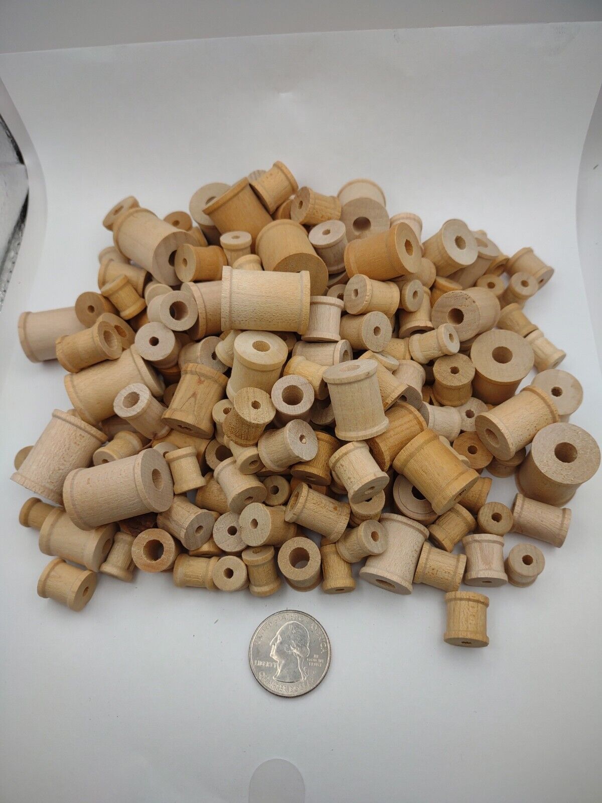 3/8" - 1" Unfinished Wooden Mini Spools 9oz 200+/-pc Mixed Lot Packs Lot #S01