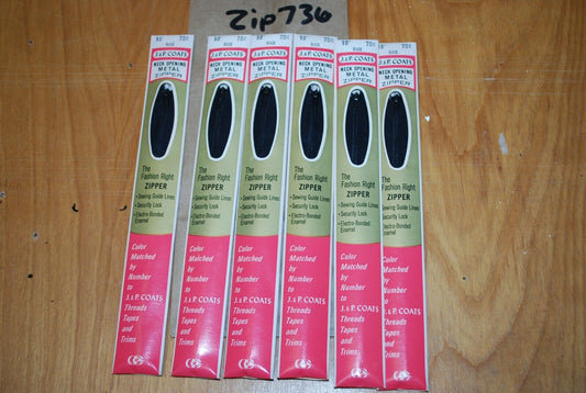 N.O.S. J&P Coats 18" Metal Zipper Black - (Lot of 6 packs) - zip736