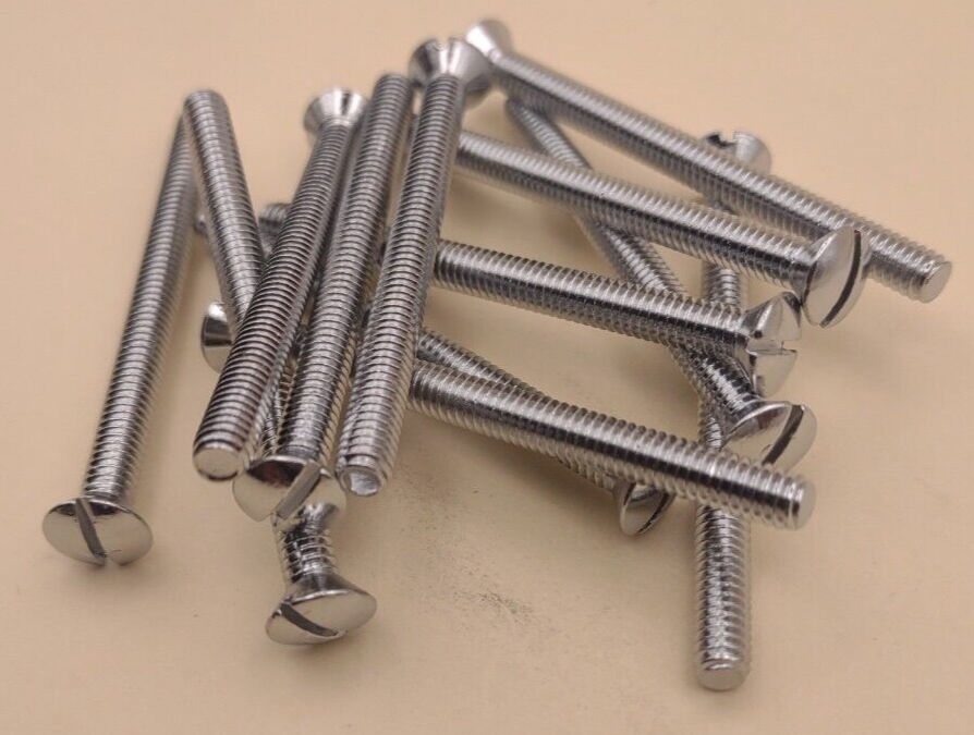 8-32 x 2" Oval Head Slotted Chrome Brass Machine Screws (12 pack) NOS CBMS26