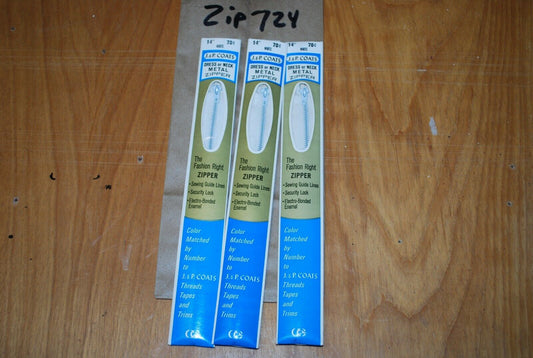 N.O.S. J&P Coats 14" Metal Zipper White - (Lot of 3 packs) - zip724