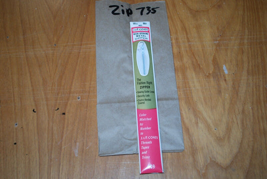 N.O.S. J&P Coats 18" Metal Zipper White - (Lot of 1 packs) - zip735