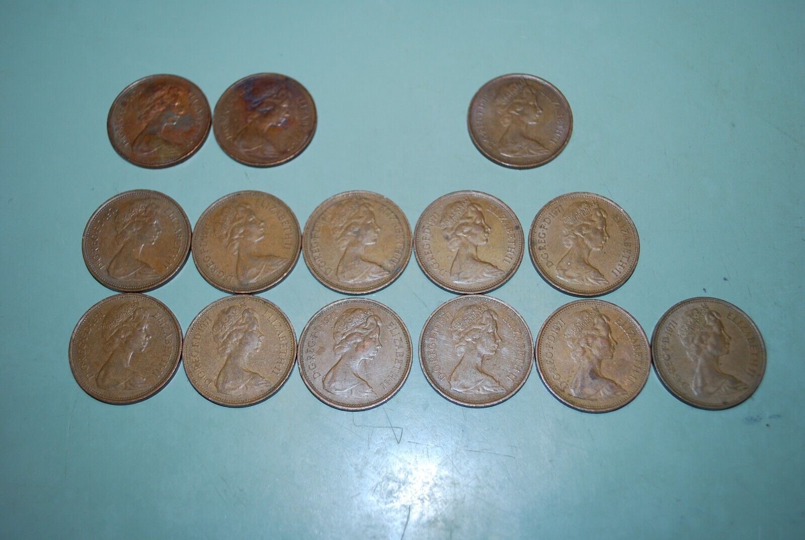 Lot of (13) 1971 British UK 2p New Pence Coins + (1) 1975