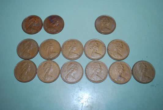 Lot of (13) 1971 British UK 2p New Pence Coins + (1) 1975