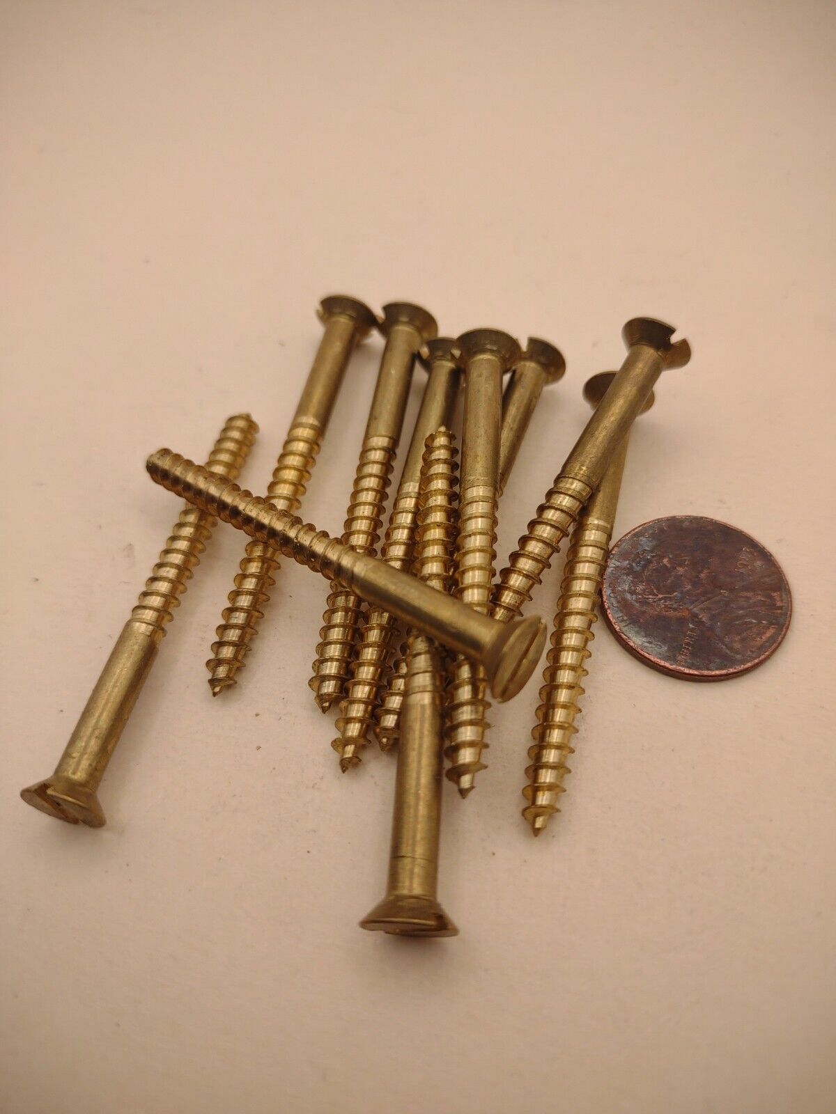 #8 x 2" NOS Flat Head Slotted Brass Wood Screws Pack of (10) BOX0252P