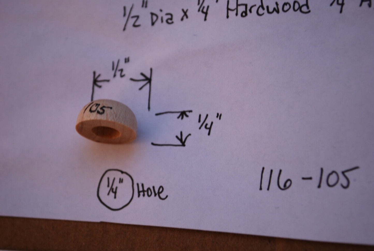 1/2" x 1/4" hole Unfinished Hardwood Toy Axle Dowel Cap 50pc Packs Lot #TA13
