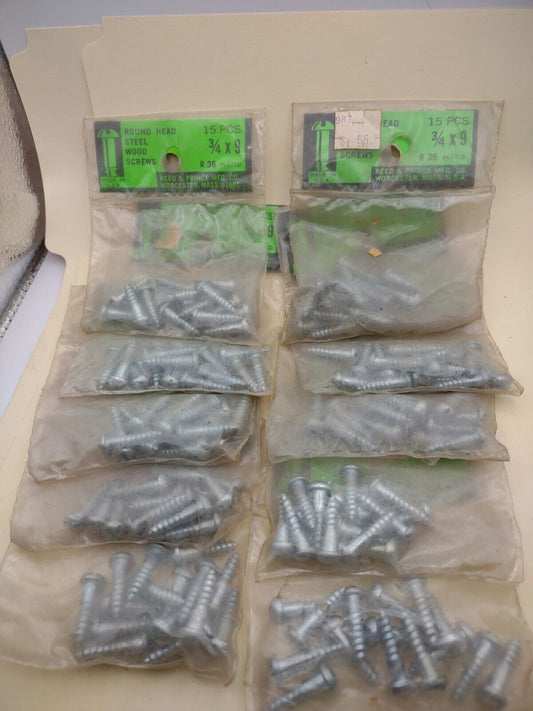 #9 x 3/4" Slotted Round Head Reed & Prince Wood Screws (150pcs) NOS Lot RP098