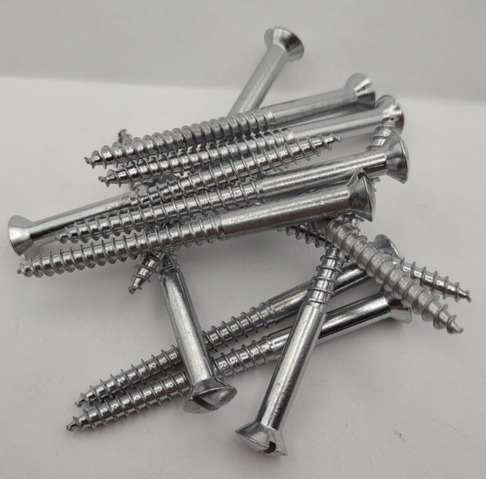 #10 x 2-1/2" Chrome Brass Oval Head Slotted Marine Wood Screws (12) pack CBWS42