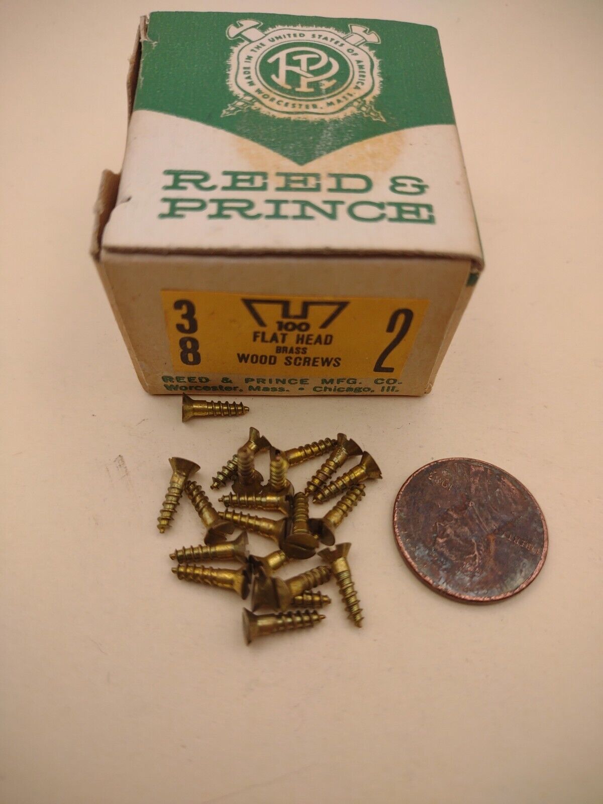 #2 x 3/8" Solid Brass Flat Head Slotted Reed & Prince Wood Screws (20pcs) SP06