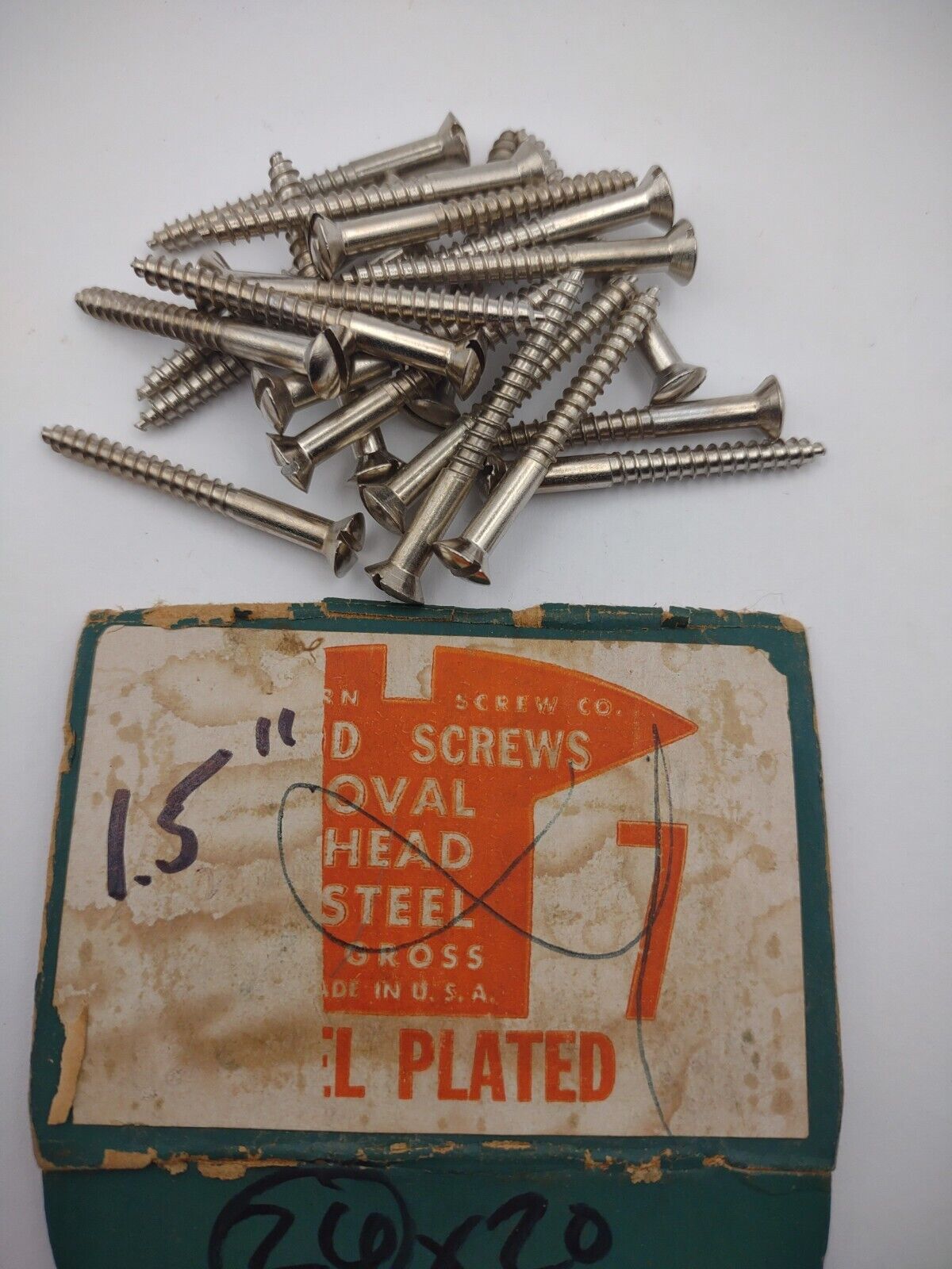 #7 x 1-1/2" Nickel Plated Oval Head Slotted Steel Wood Screws (20) Packs #csp04