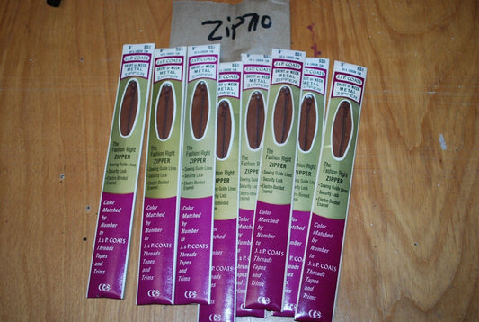 N.O.S. J&P Coats 9" Metal Zipper 48-A London Tan - (Lot of 8 packs) - zip710