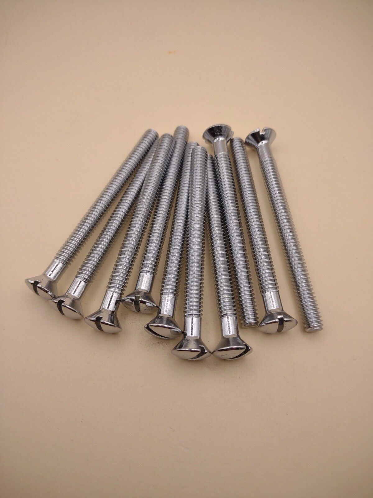 1/4"-20 x 3" Oval Head Slotted Chrome Brass Machine Screws (10 pack) NOS CBMS55