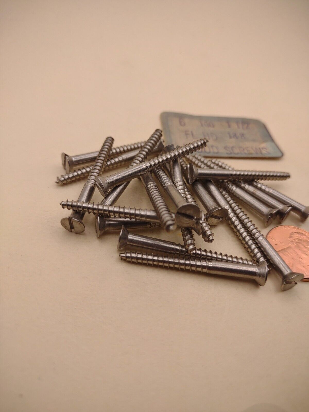 #6 x 1-1/2" 18-8 Stainless Flat Head Slotted Marine Wood Screws (20) pack SSWS06