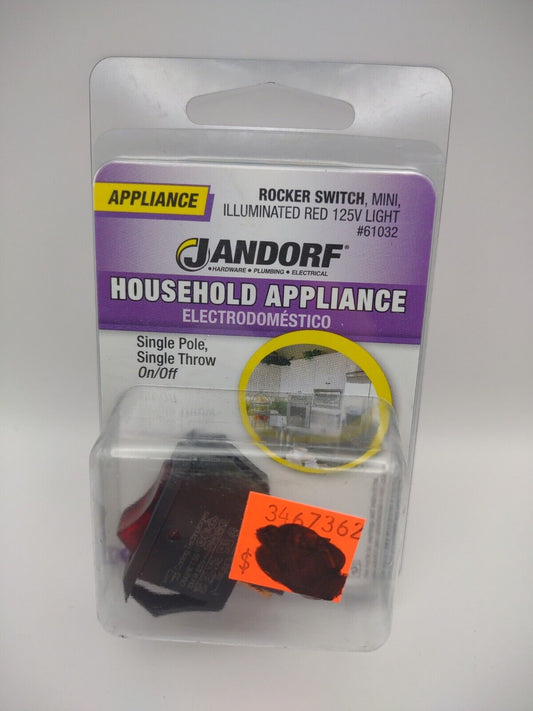 Jandorf Household Appliance ROCKER SWITCH Mini RED Single Pole On/Off 61032 E31