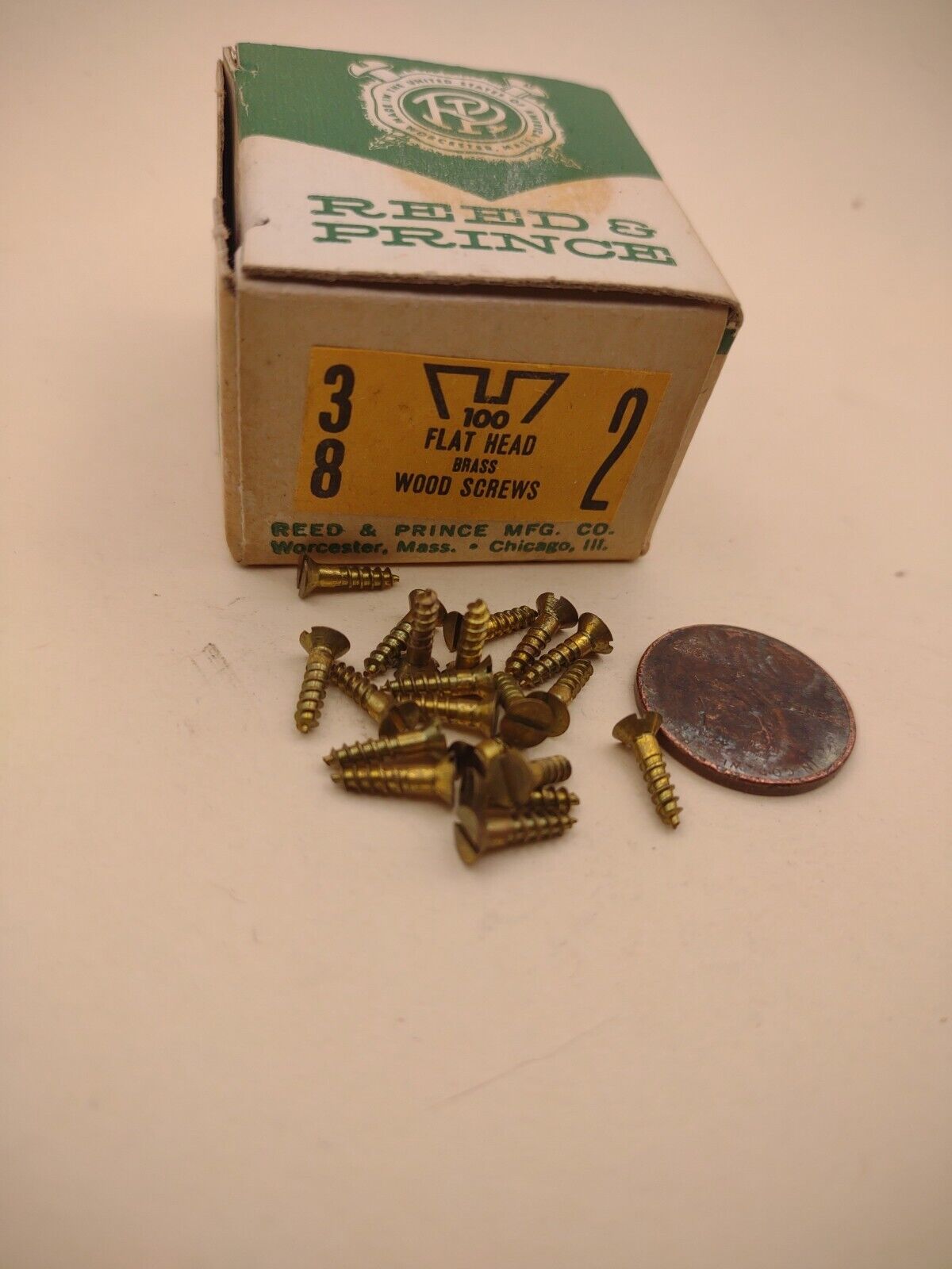 #2 x 3/8" Solid Brass Flat Head Slotted Reed & Prince Wood Screws (20pcs) SP06