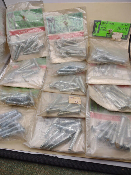 #12 x 1-1/4" Slotted Round Head Reed & Prince Wood Screws (104pcs) NOS Lot RP107
