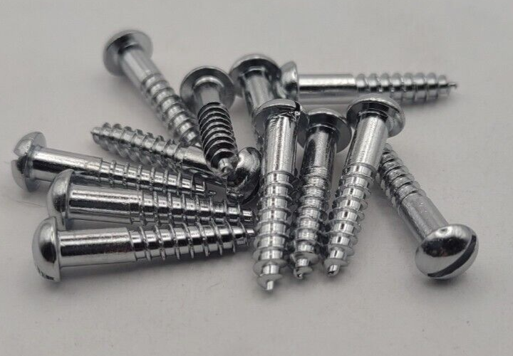 #6 x 3/4" Chrome Brass Round Head Slotted Marine Wood Screws (12) pack CBWS55