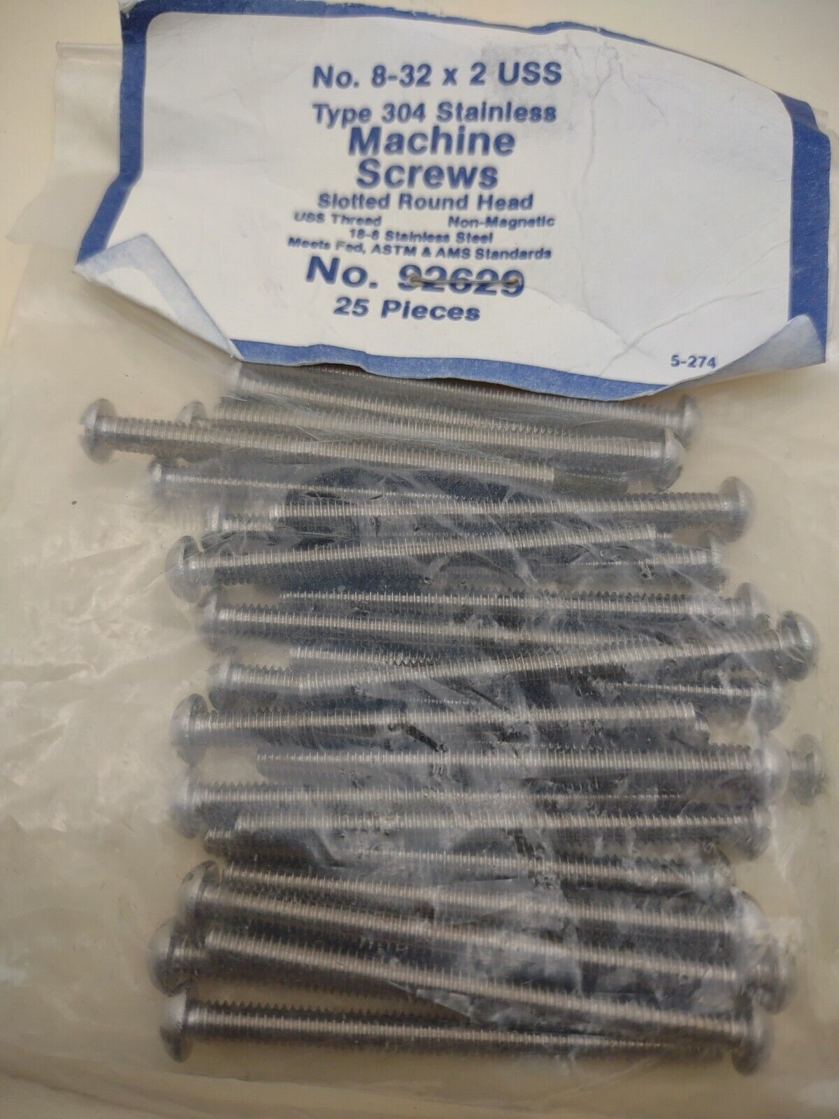 8-32 x 2" 18-8 Stainless Round Head Slotted Machine Screws 25 pack SSMS05