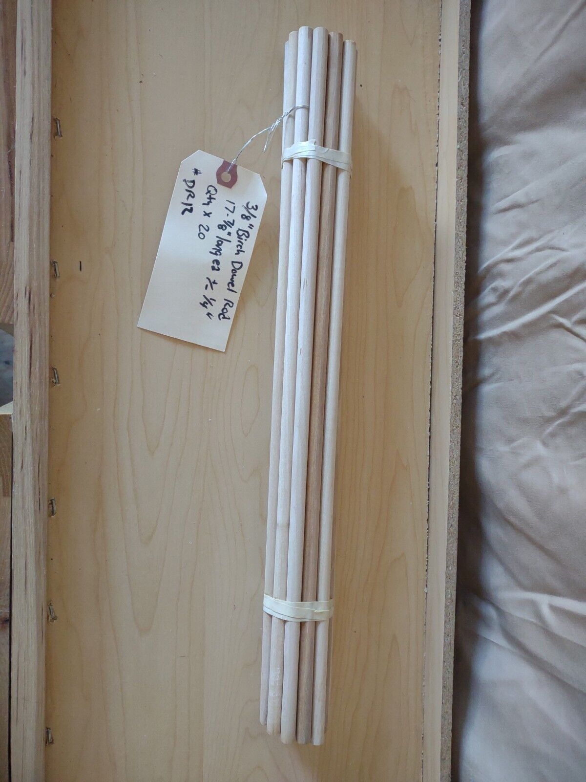 3/8" x 17-7/8" +/- 1/4" BIRCH Unfinished Wood Dowel Rods 20pc Packs Lot #DR12